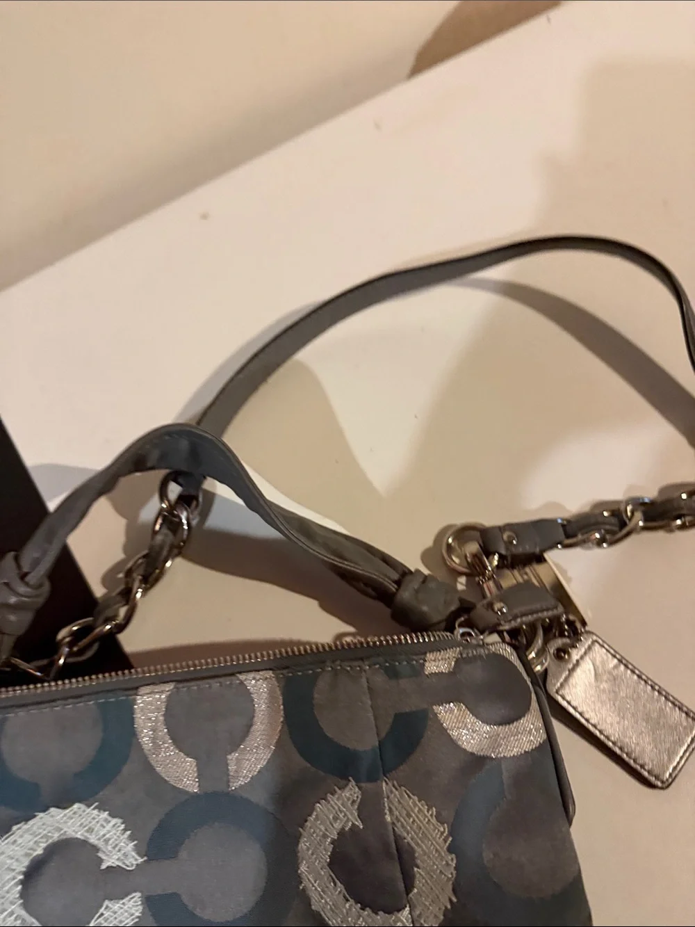 Coach Gray and Teal Signature Circle Shoulder Bag